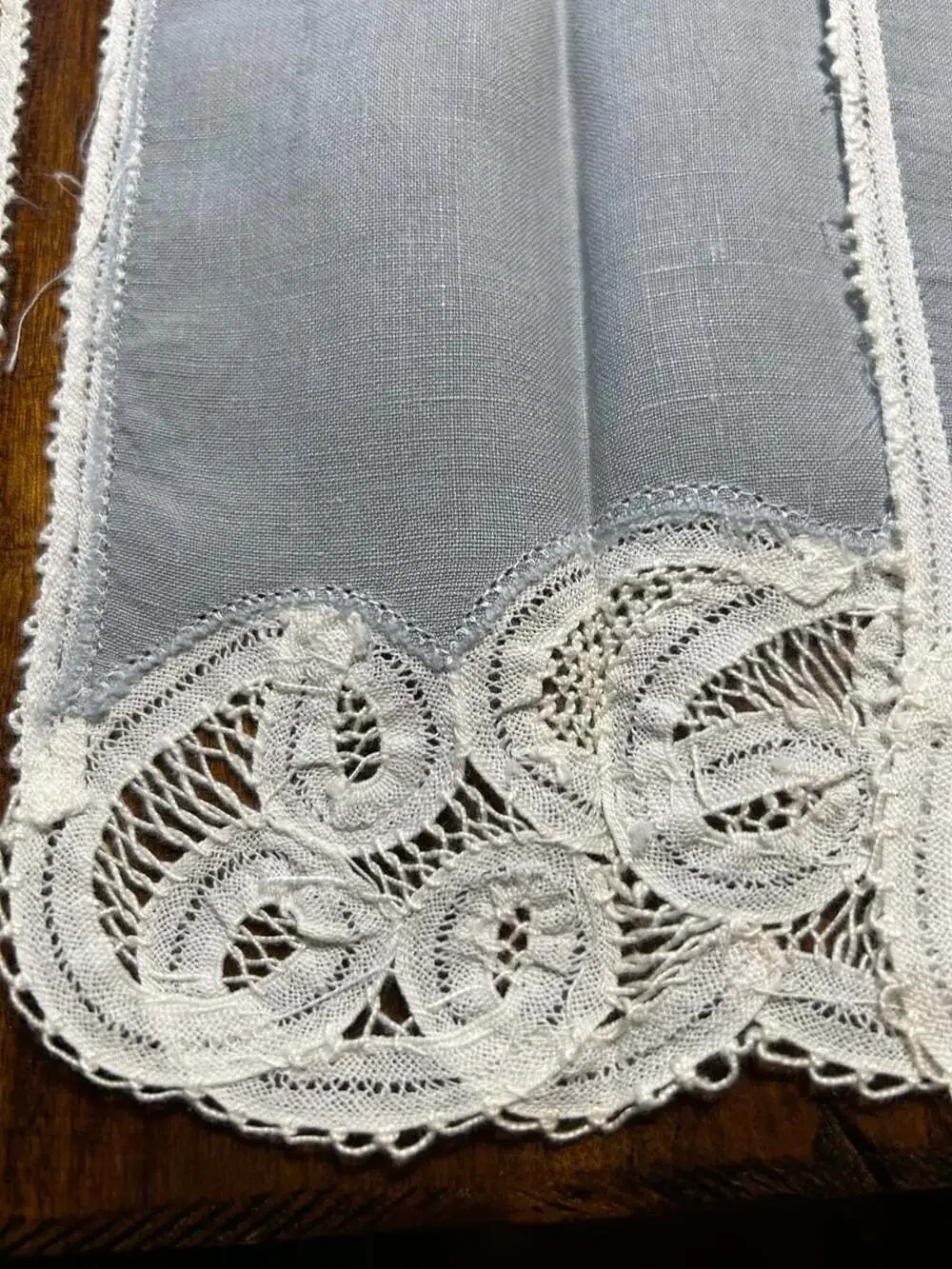 Vintage Linen Lace Pastel Blue and Yellow Handkerchiefs Grannycore